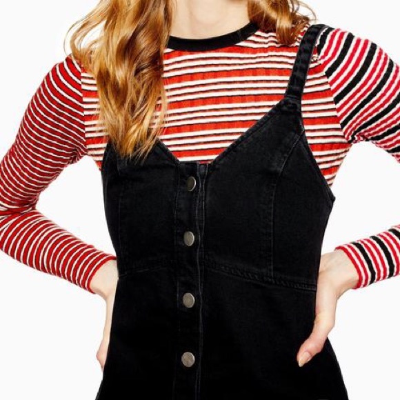 TopShop Washed Black Button Denim Bodycon Dress 12 - Picture 3 of 7